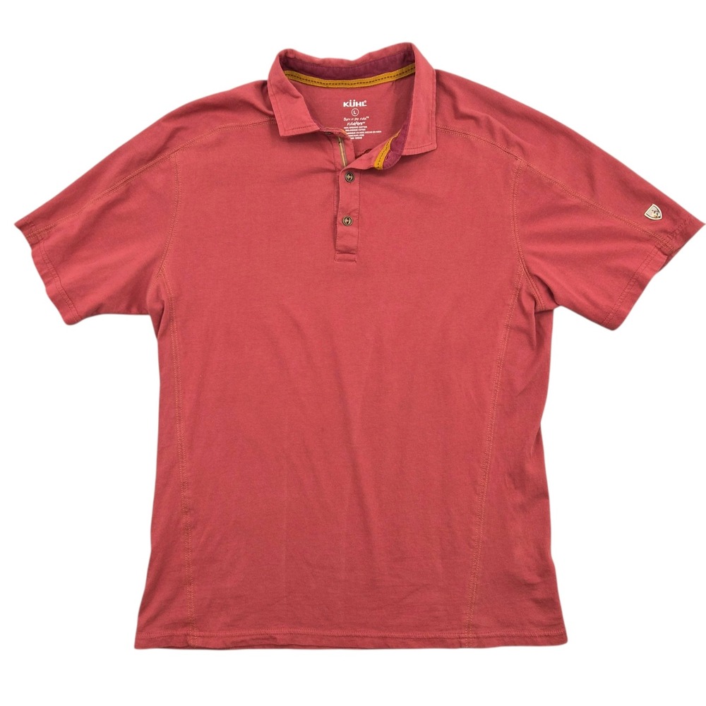 Kuhl Wildfibre Mens Large Red Organic Cotton Short Sleeve Polo Shirt Hiking